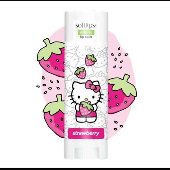 🌈4/$20 NIP RARE Softlips Hello Kitty All Natural Lip Balm in Strawberry - Picture 2 of 4
